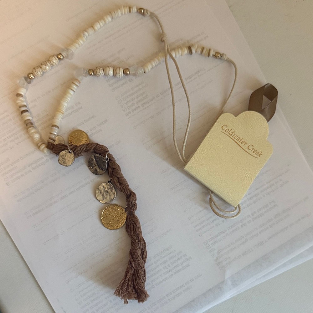 Coldwater Creek Cream and Brown Beaded Necklace BRAND NEW WITH TAGS